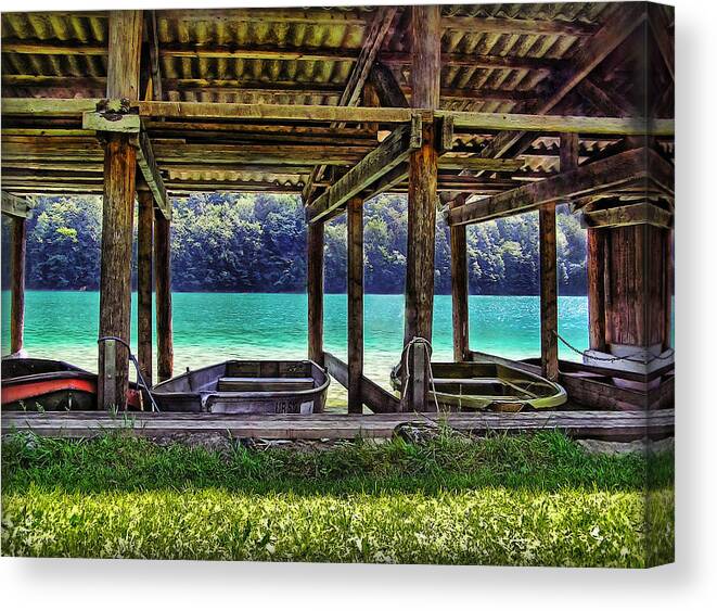Switzerland Canvas Print featuring the photograph Rowboat Parking by Hanny Heim
