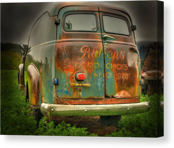 Old Truck Canvas Print featuring the photograph Rubens Good Chicks 1 by Thomas Young
