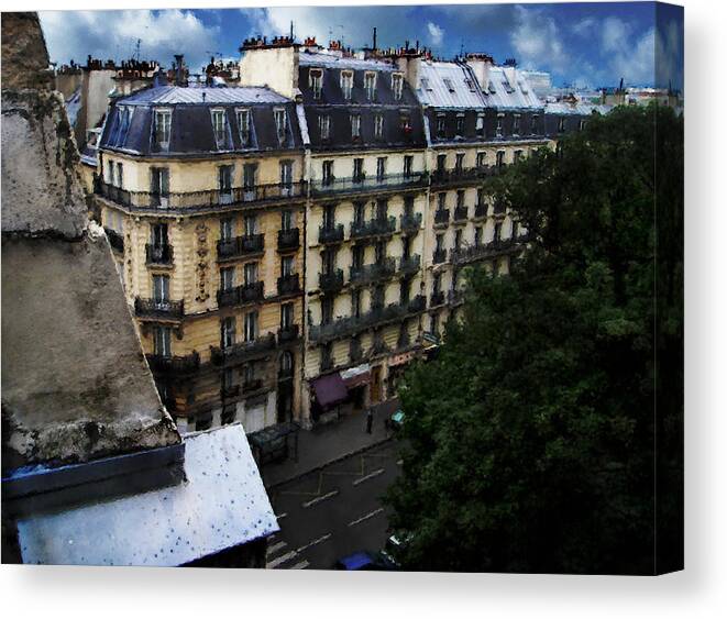 Landscape Canvas Print featuring the digital art Rue des Ecoles in Paris France from the 6th Floor Balcony of the Henri iv Hotel by David Blank
