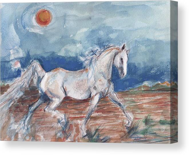 White Horse Canvas Print featuring the painting Running horse by Mary Armstrong