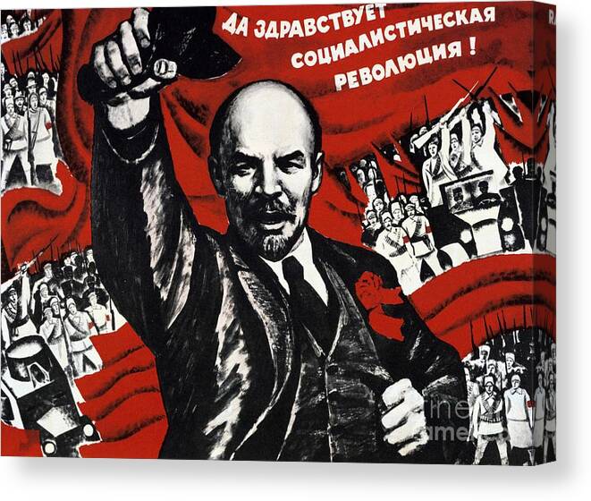 Red Canvas Print featuring the drawing Russian Revolution October 1917 Vladimir Ilyich Lenin Ulyanov 1870 1924 Russian revolutionary by Anonymous