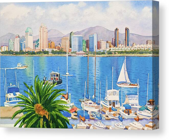 San Diego Canvas Print featuring the painting San Diego Skyline by Mary Helmreich