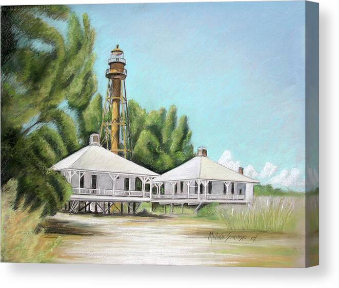  Sanibel Lighthouse Canvas Print featuring the painting Sanibel Lighthouse by Melinda Saminski