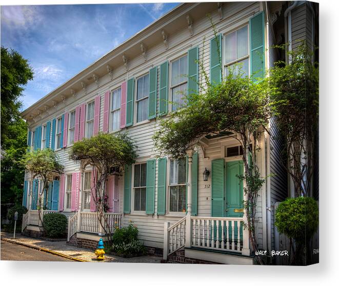 Rainbow Row Canvas Print featuring the photograph Savannah's Rainbow Row by Walt Baker