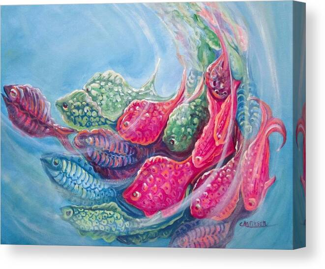 Fish Canvas Print featuring the painting Sea Swirls by Carol Allen Anfinsen