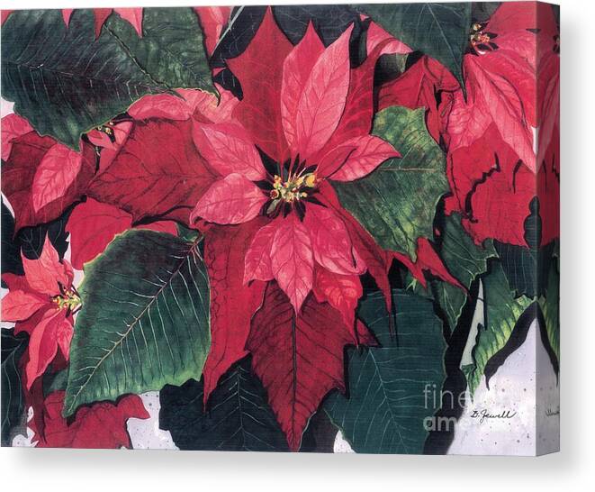 Christmas Poinsettia Canvas Print featuring the painting Seasonal Scarlet 2 by Barbara Jewell