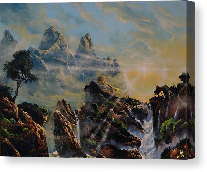 Rocks Canvas Print featuring the painting Seeing the Face of God by Marco Aguilar