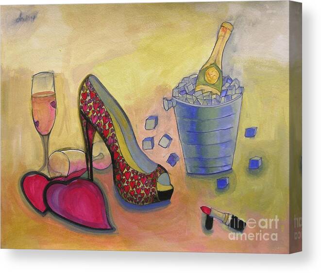 Hearts Canvas Print featuring the painting Shoe and celebration by Lamario Jackson