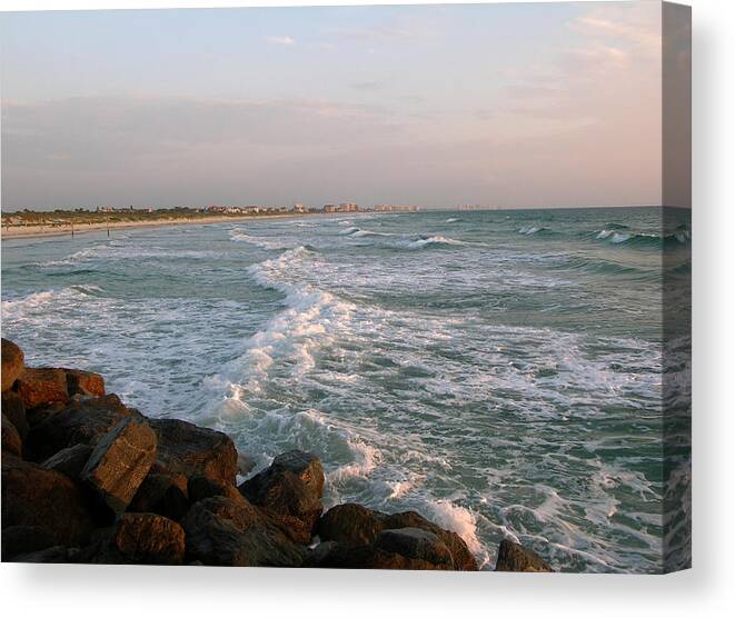 Photographs Of The Jetty Canvas Print featuring the photograph Shoreline at Ponce Inlet by Julianne Felton