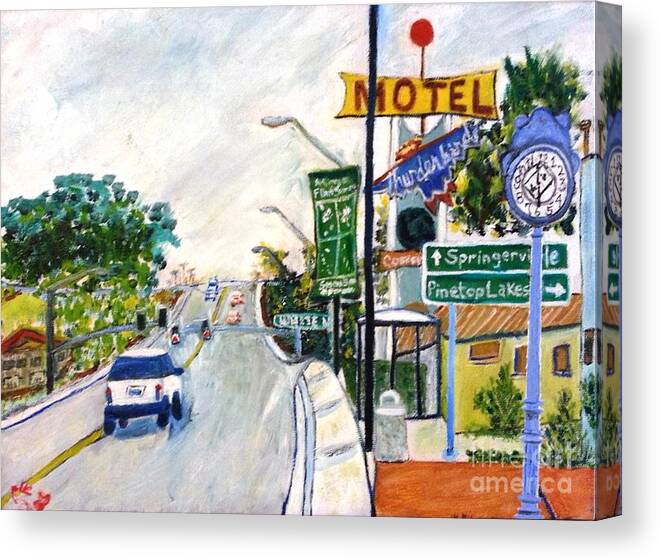 Show Low Canvas Print featuring the painting Show Low Arizona by Leslie Byrne