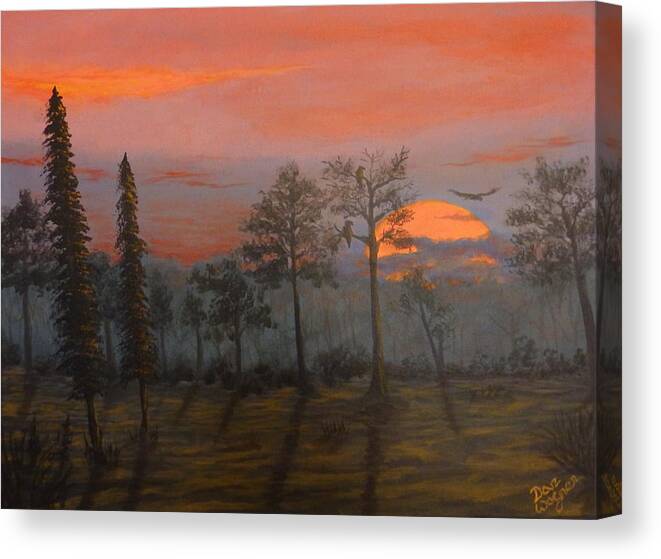 Sunset Canvas Print featuring the painting Silent Sentinels in the Sunset by Dan Wagner