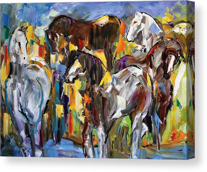 Horse Paintings Canvas Print featuring the painting Silver's Gang by Laurie Pace