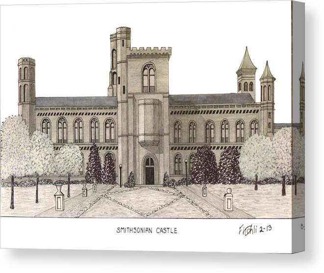 Smithsonian Castle Drawing Canvas Print featuring the drawing Smithsonian Castle by Frederic Kohli