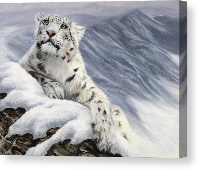 Snow Leopard Canvas Print featuring the painting Snow Leopard by Lucie Bilodeau