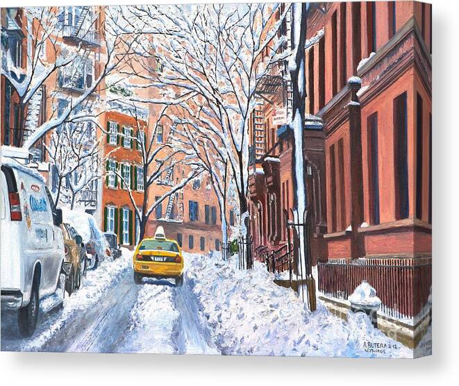 Snow Canvas Print featuring the painting Snow West Village New York City by Anthony Butera