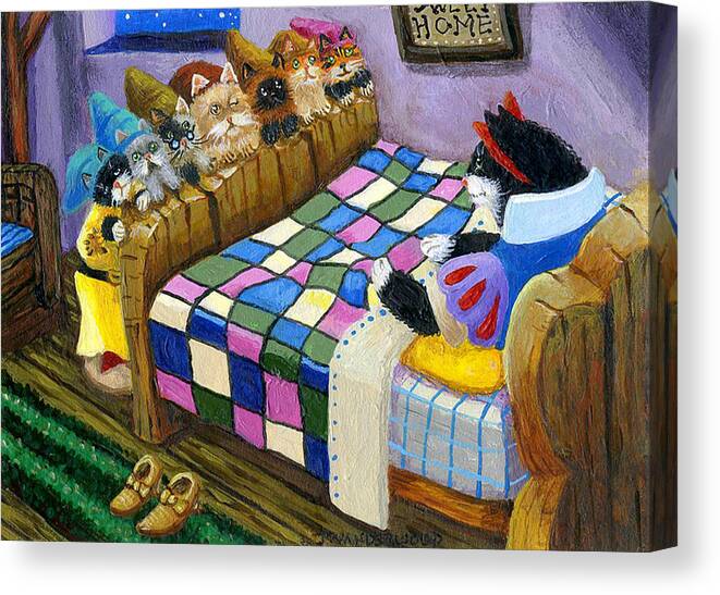 Disney Canvas Print featuring the painting Snow White and the Seven Kitties by Jacquelin L Westerman