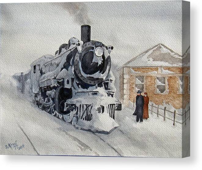 Snowbound Locomotive Canvas Print featuring the painting Snowbound Locomotive by Dan Krapf