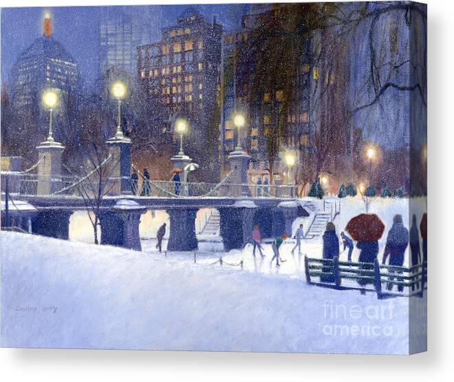Boston Public Garden Canvas Print featuring the painting Snowy Garden by Candace Lovely
