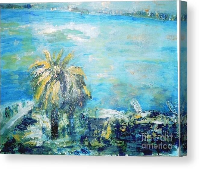 Seascape Canvas Print featuring the painting South of France  Juan les Pins by Fereshteh Stoecklein