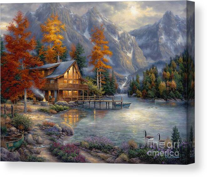 Mountain Cabin Canvas Print featuring the painting Space for Reflection by Chuck Pinson