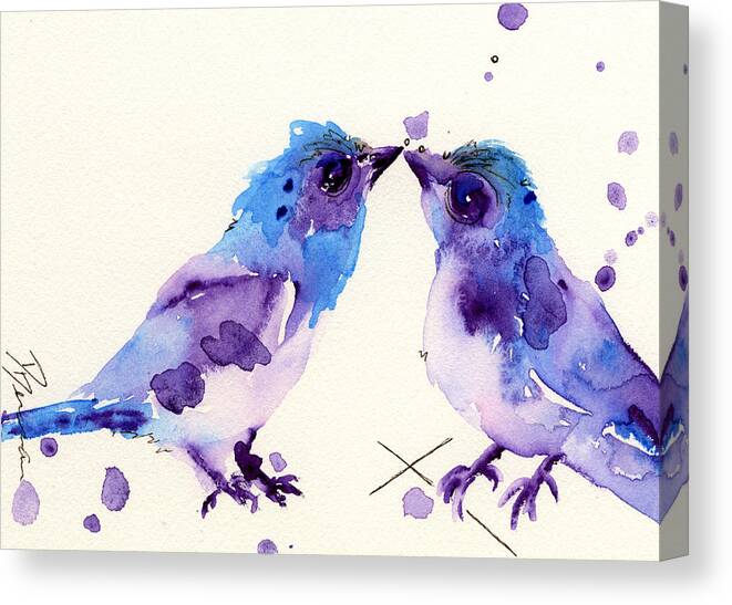 Two Birds Canvas Print featuring the painting Spring Kiss by Dawn Derman