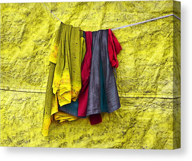 Minimalist Photography Canvas Print featuring the photograph Clothes drying on a clotheslines - Minimalist Photography by Prakash Ghai