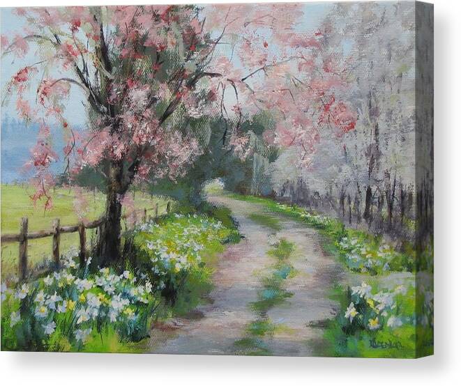 Original Canvas Print featuring the painting Spring Walk by Karen Ilari