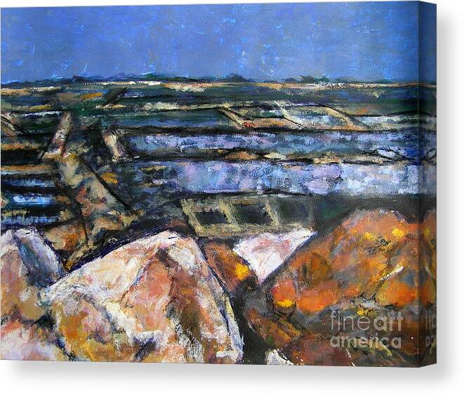  Canvas Print featuring the painting St Vaast Oyster Fields Normandy by Jackie Sherwood