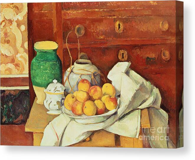 Post-impressionist Canvas Print featuring the painting Still Life with a Chest of Drawers by Paul Cezanne