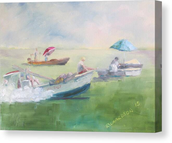 Oyster Boats Canvas Print featuring the painting Summer Tonging by Susan Richardson