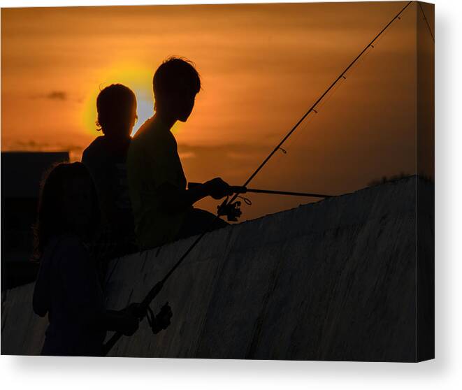 Silhouette Canvas Print featuring the photograph Sunset Anglers by Keith Armstrong