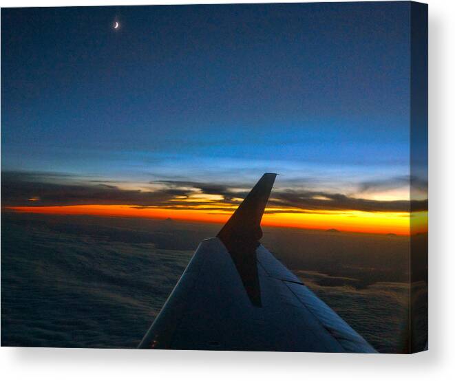 Sunset Canvas Print featuring the photograph Sunset at thirty thousand Feet by Ron Roberts