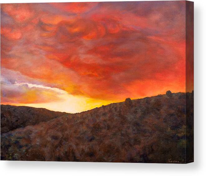 Sunset Canvas Print featuring the painting Sunset in Bridgeport California No 2 by Kerima Swain