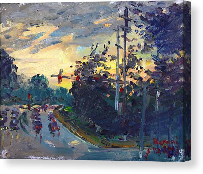 Sunset Canvas Print featuring the painting Sunset in Military Highway Norfolk VA by Ylli Haruni