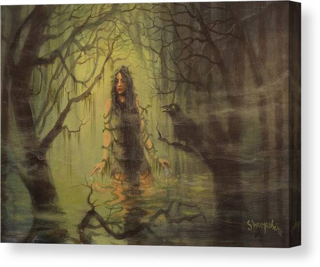  Fantasy Canvas Print featuring the painting Swamp Witch Rising by Tom Shropshire