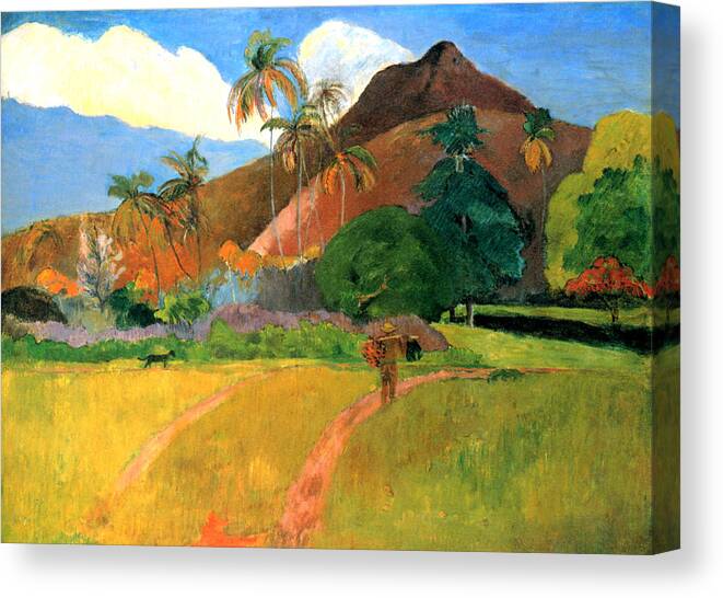 Eugene Henri Paul Gauguin Canvas Print featuring the digital art Tahitian Mountains by Eugene Henri Paul Gauguin