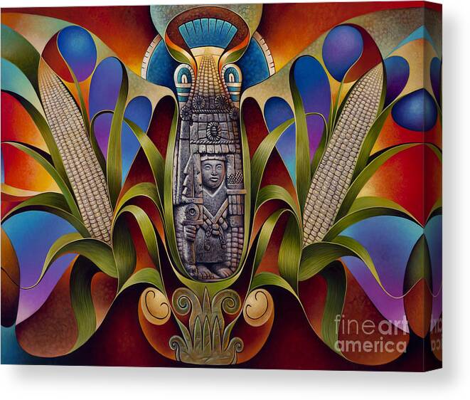 Aztec Canvas Print featuring the painting Tapestry of Gods - Chicomecoatl by Ricardo Chavez-Mendez