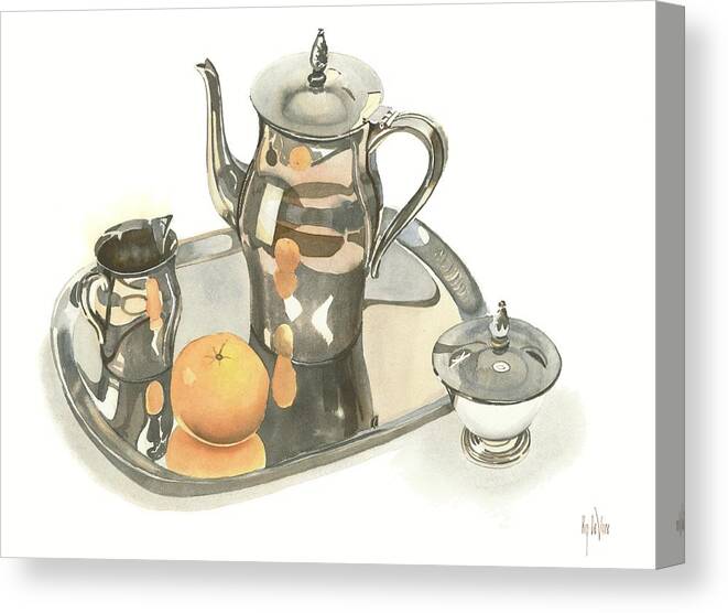 Tea Service With Orange Canvas Print featuring the painting Tea Service with Orange by Kip DeVore