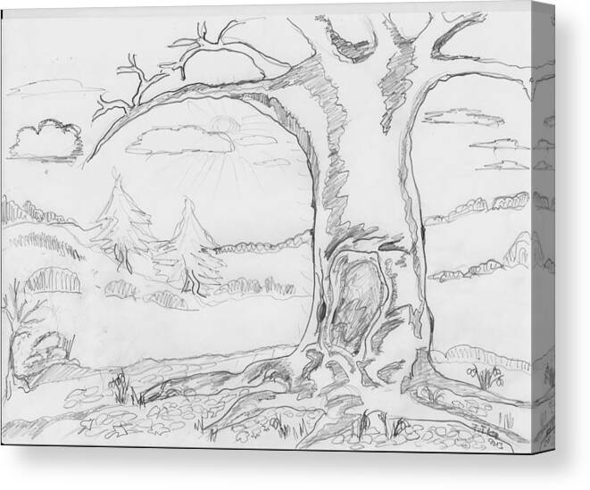 Landscape Canvas Print featuring the painting The big oak by Felicia Tica