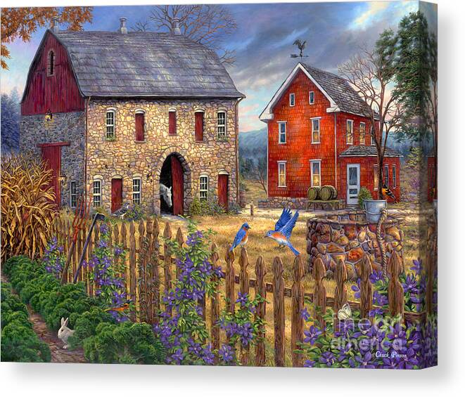 Gifts For Mom Canvas Print featuring the painting The Bluebirds' Song by Chuck Pinson