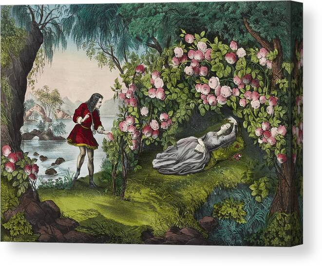 Roses Canvas Print featuring the painting The Bower of roses circa 1856 by Aged Pixel