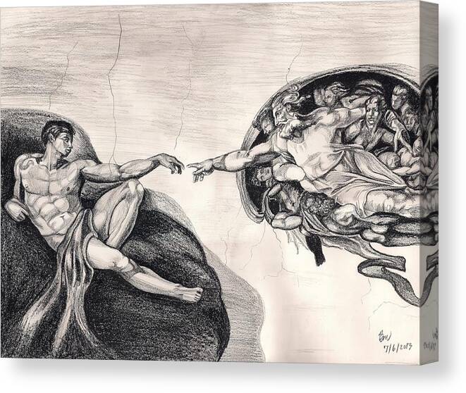 Michael Angelo Canvas Print featuring the painting The Creation of Adam a redraw by Beverly Marshall