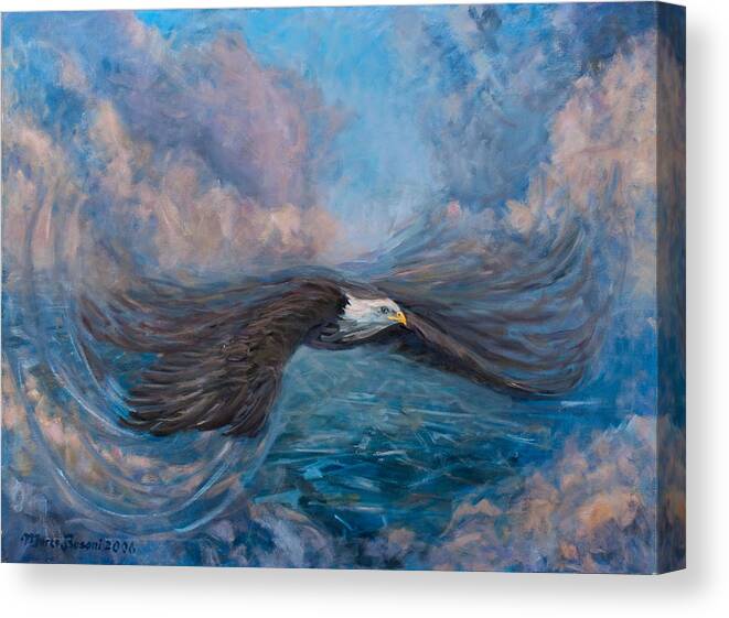 Eagle Fly Flight Cloud High America Canvas Print featuring the painting The dynamic of flight by Marco Busoni