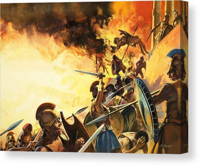 The Fall Of Troy Canvas Print featuring the painting The Fall Of Troy by Andrew Howat