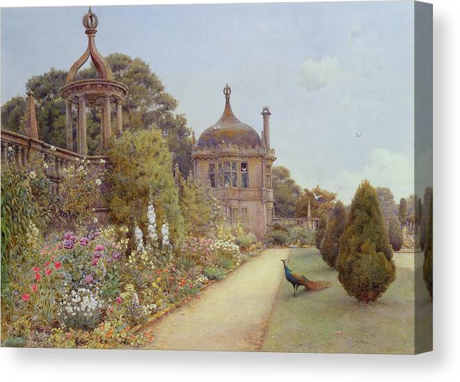 Walled Canvas Print featuring the painting The Gardens At Montacute in Somerset by Ernest Arthur Rowe