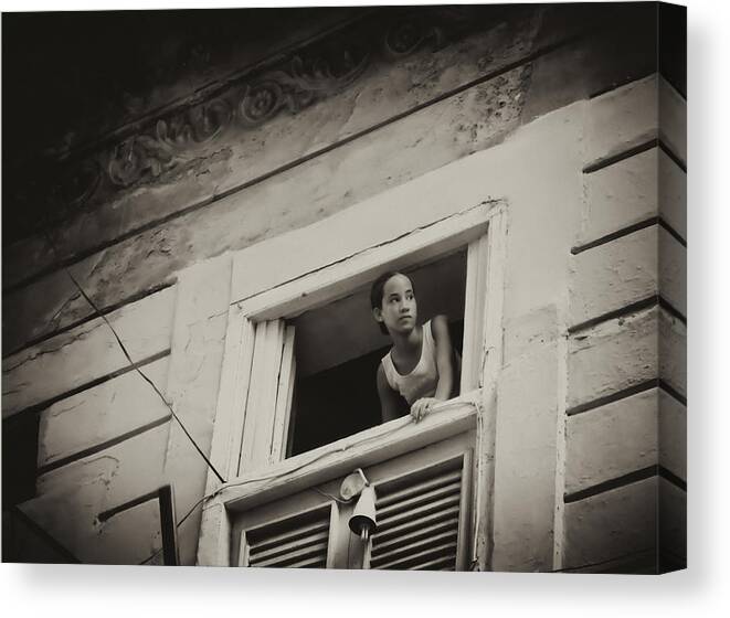 Photography Canvas Print featuring the photograph The Girl In The Window by Gigi Ebert