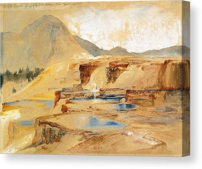 Thomas Moran Canvas Print featuring the painting The Great Thermal Springs of Gardiner's River Montana by Thomas Moran