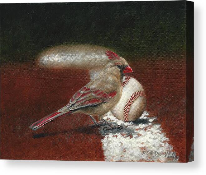 Female Canvas Print featuring the painting The Lady Loves Her Baseball by Dreyer Wildlife Print Collections 