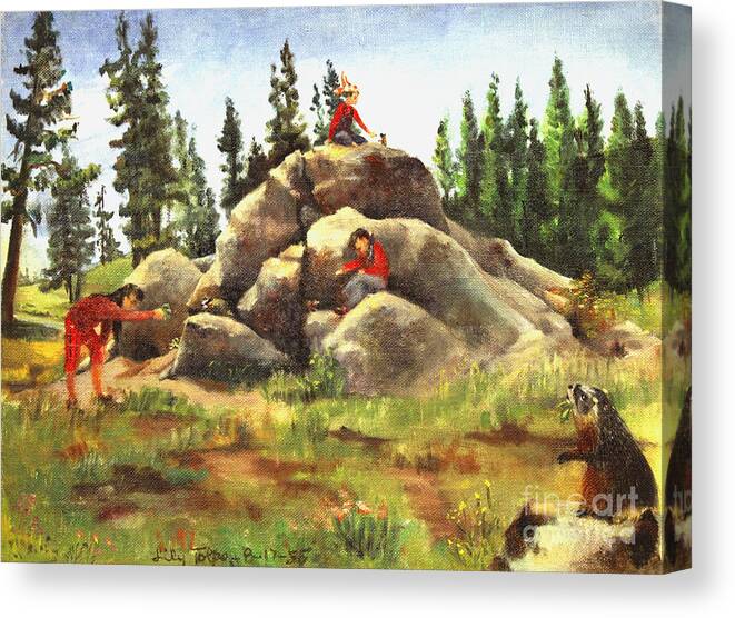 Boulder Canvas Print featuring the painting The Marmot Palace by Art By Tolpo Collection