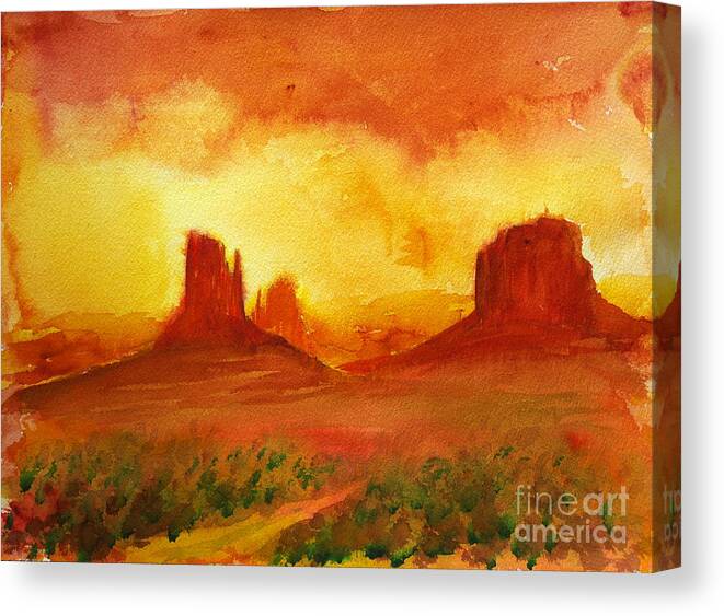 Desert Canvas Print featuring the painting The Monuments by Walt Brodis